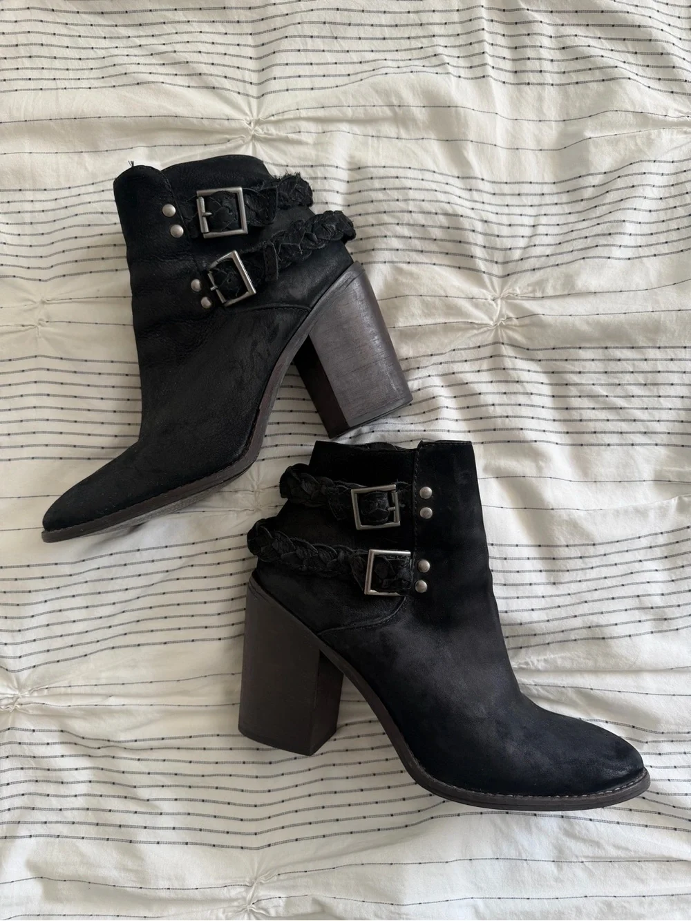 Steve Madden Black Suede Braided-Strap Ankle Booties